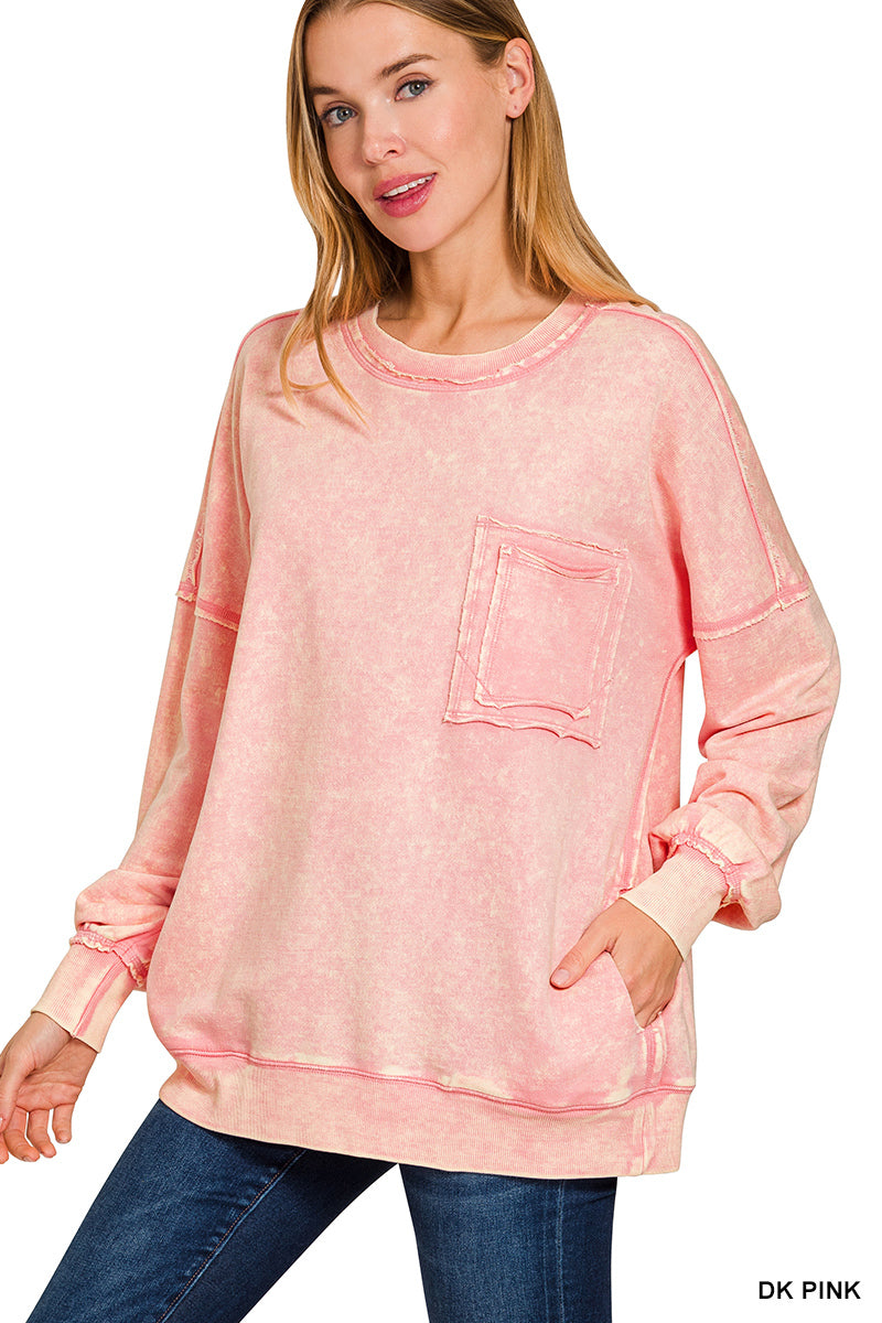 Marlow- Dusty Pink French Terry washed Rae edge pocket sweatshirt