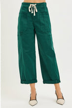 Load image into Gallery viewer, Risen Jeans-  Hunter green wide leg cropped barrel jeans
