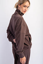 Load image into Gallery viewer, Espresso Ribbed luxury Ribbed cocoon quarter zip top
