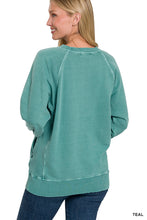 Load image into Gallery viewer, ZENA- Teal pigment dye French Terry sweatshirt with pockets
