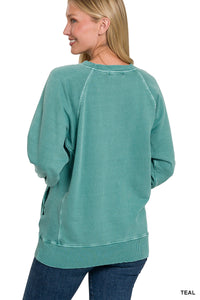 ZENA- Teal pigment dye French Terry sweatshirt with pockets