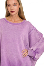 Load image into Gallery viewer, Lavender oversized WASHED BATWING SLEEVE HI-LOW FLEECE SWEATSHIRT
