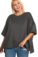 Plus Black SCUBA ROUND NECK TOP WITH SIDE SLITS