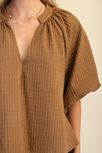 Load image into Gallery viewer, Zee- Deep Mocha Textured Puff sleeve top
