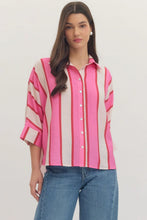 Load image into Gallery viewer, Cream/ pink Striped button down boxy top
