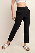 Load image into Gallery viewer, PLUS TWYLA- Black designer inspired crinkle woven ankle pants
