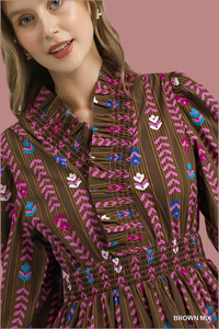 Lala- Midi length chocolate printed Umgee exclusive dress
