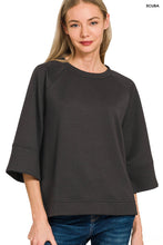 Load image into Gallery viewer, Black quarter sleeve scuba pullover top

