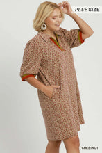 Load image into Gallery viewer, UMGEE Plus Geometric print chestnut half zip contrast dress
