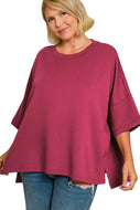 Plus Cabernet SCUBA ROUND NECK TOP WITH SIDE SLITS