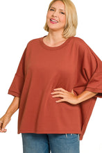 Load image into Gallery viewer, Plus Winter Rust SCUBA ROUND NECK TOP WITH SIDE SLITS
