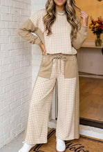 Load image into Gallery viewer, Gingham khaki patchwork wide leg two piece set
