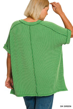 Load image into Gallery viewer, Plus Basic ribbed DkGreen V-neck casual top
