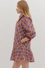 Load image into Gallery viewer, Maya- Wine Geometric print long puff sleeve mini dress
