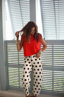 POPPY & PINE - Bold Black and White Polka dot barrel pants