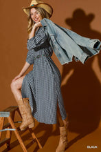 Load image into Gallery viewer, UMGEE Gingham print black midi length dress
