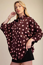 Load image into Gallery viewer, Burgundy oversized button up polka dot shirt
