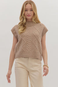 Belle- Oatmeal Solid cap sleeve mock neck sweater knit top