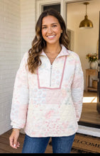 Load image into Gallery viewer, Quilted floral print half zip pullover top

