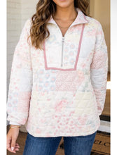 Load image into Gallery viewer, Quilted floral print half zip pullover top
