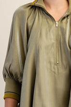 Load image into Gallery viewer, Ayla- Olive high half zip collar puff sleeve top
