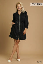 Load image into Gallery viewer, Plus TONYA- Black Luxeknit Zip-Up Mini Dress with Drawstring Waist
