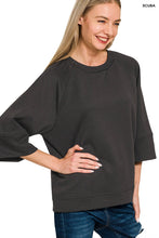 Load image into Gallery viewer, Black quarter sleeve scuba pullover top
