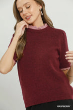 Load image into Gallery viewer, UMGEE raspberry Scalloped pink trimmed Puff Sleeve Knit Sweater Top
