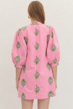 Load image into Gallery viewer, ENTRO- Pink/kelly green Embroidered puff sleeve mini dress

