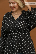 Load image into Gallery viewer, UMGEE Plus Black Polka Dot Split Neck Blouse with Ruffle Cuffs
