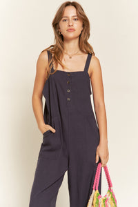 PLUS MAYA- Linen NAVY wide leg jumpsuit