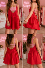 Load image into Gallery viewer, Gingham print/ red romper-dress
