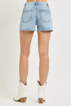 Load image into Gallery viewer, Risen Jeans- Light wash slouch raw hem jean shorts

