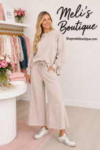 Load image into Gallery viewer, Ash Mocha fleece two piece cropped wide leg sweatsuit

