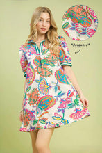 Load image into Gallery viewer, Cream Jacquard Paisley Print Puff Sleeve Tunic Dress

