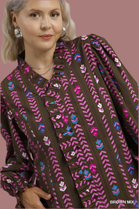 Plus Lala- Umgee exclusive chocolate printed Victorian collared top