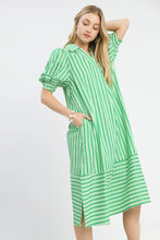 Load image into Gallery viewer, UMGEE- Striped v neck green midi length dress
