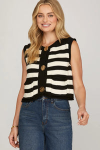 LALA- Black large Gold button Down Striped Vest