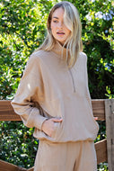 Taupe Ribbed luxury Ribbed cocoon quarter zip top
