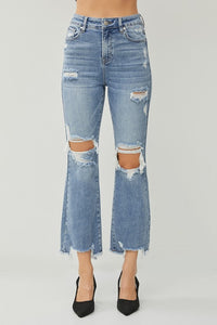 PLUS RISEN JEANS- High Rise semi wide (ankle flare) distressed jeans RDP5712X