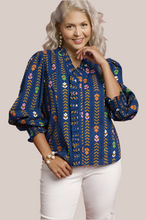 Load image into Gallery viewer, Plus Lala- Umgee exclusive midnight printed Victorian collared top
