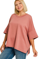 Plus Winter Rose SCUBA ROUND NECK TOP WITH SIDE SLITS