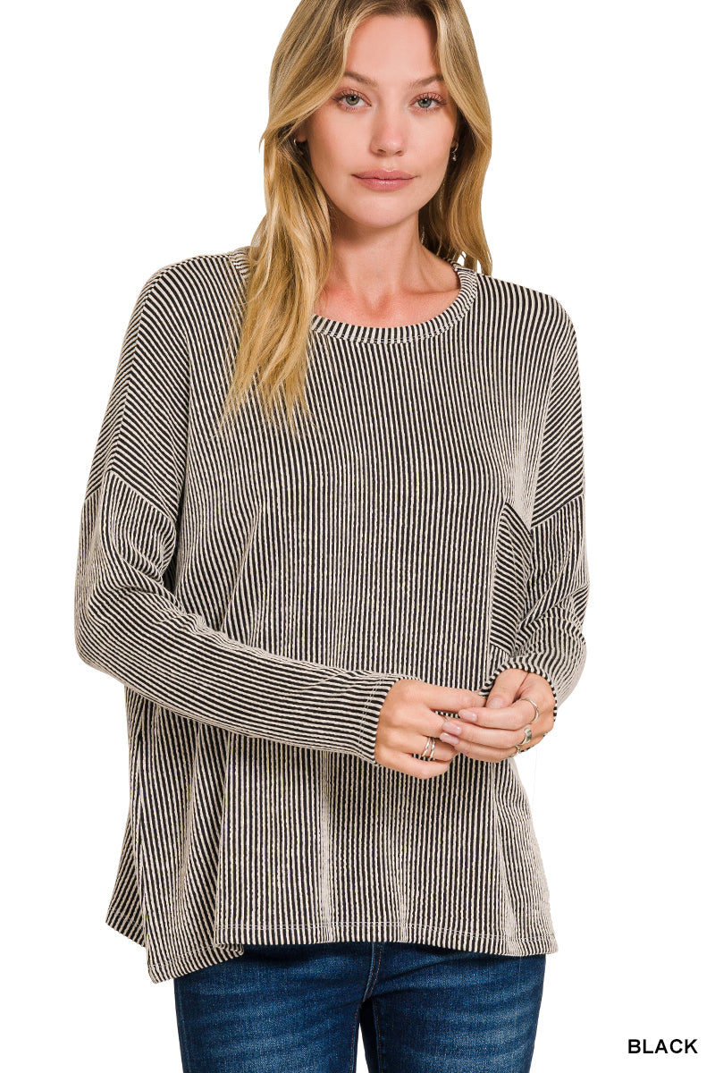 Reno-Black Ribbed oversized long sleeve top
