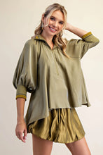 Load image into Gallery viewer, Ayla- Olive high half zip collar puff sleeve top
