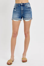 Load image into Gallery viewer, RISEN JEANS- Dark wash rolled up jean shorts

