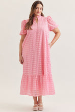 Load image into Gallery viewer, Pink Eyelet short puff sleeve midi dress
