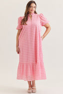 Plus Pink Eyelet short puff sleeve midi dress