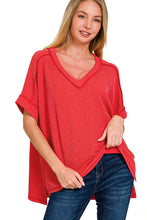 Load image into Gallery viewer, Basic ruby red ribbed V-neck top
