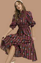 Load image into Gallery viewer, Lala- Midi length chocolate printed Umgee exclusive dress
