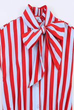 Load image into Gallery viewer, Striped bow tie button down top #0811
